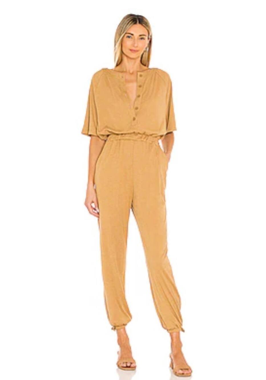 Lovers + Friends Karina Elastic Waist Jumpsuit in Cinnamon Brown Size XL